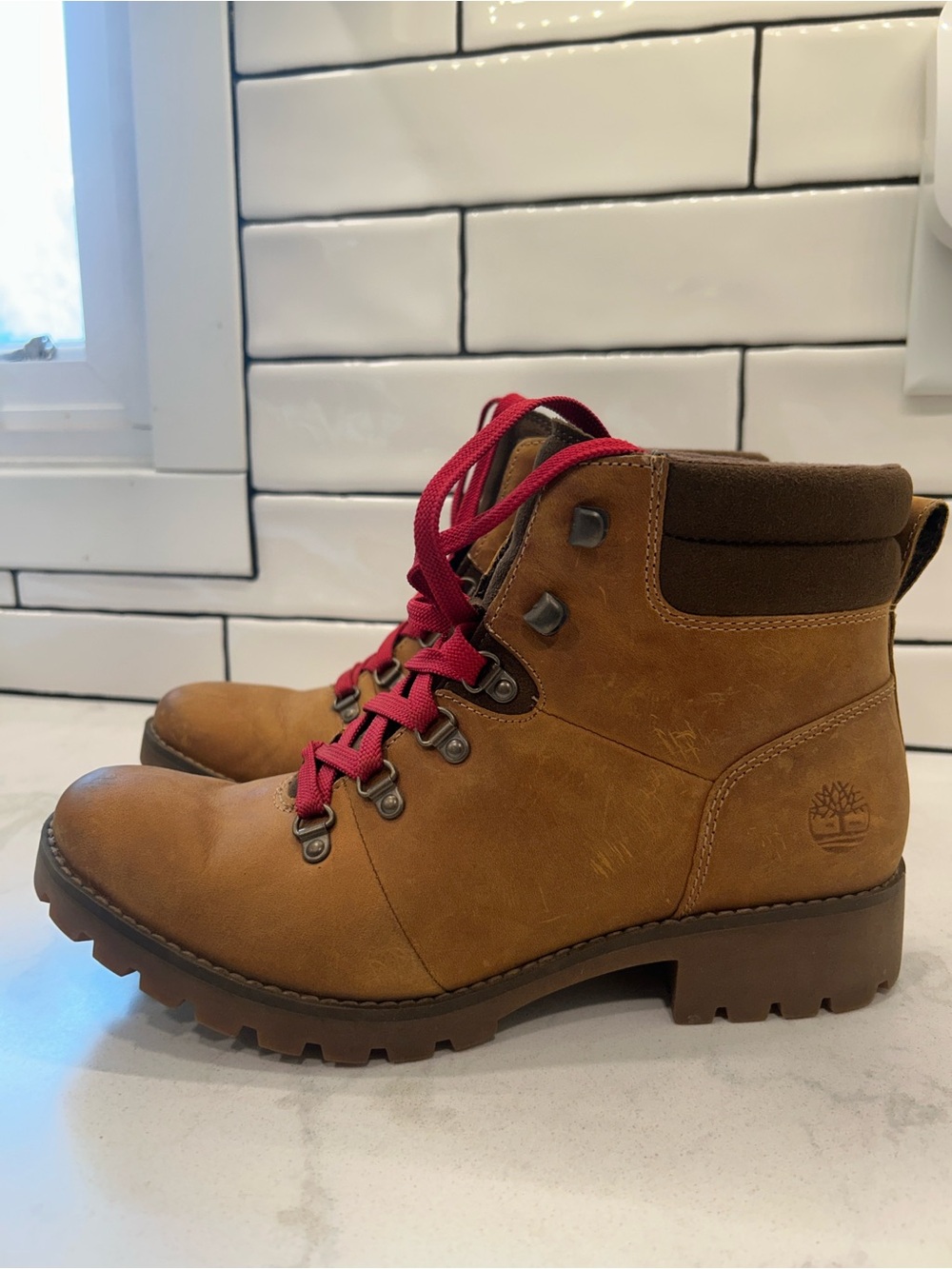 Timberland Women's 9.5 Ellendale Mid Hiking Lace Up Boots Leather Wheat Brown - Picture 7 of 13
